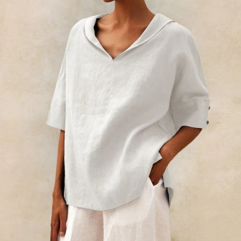Damen Leinenbluse - Oversized mit Schalkragen