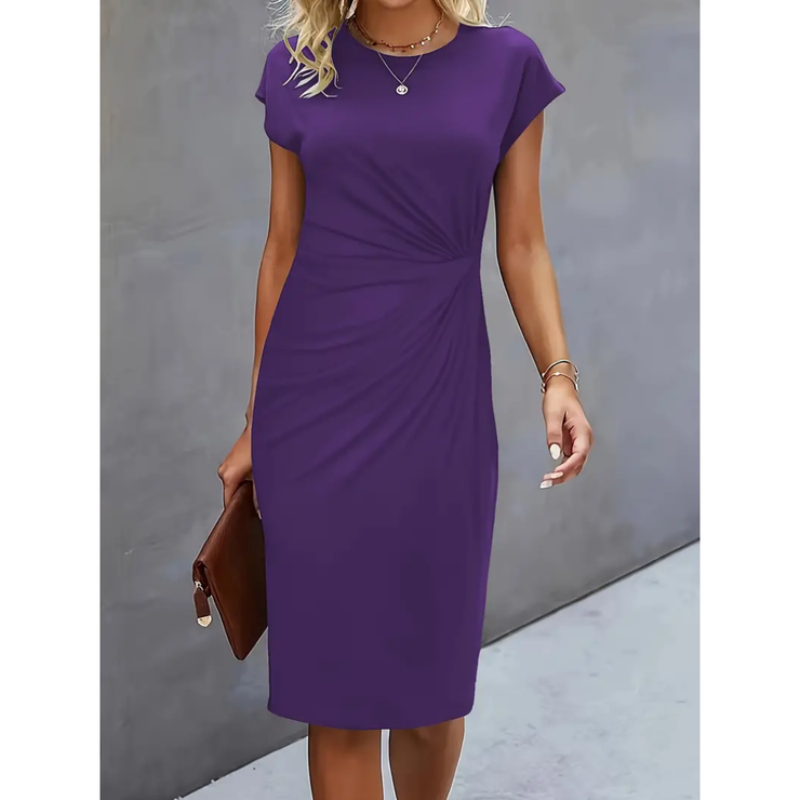 Damen Midi-Kleid - Raffungen mit kurzen Ärmeln