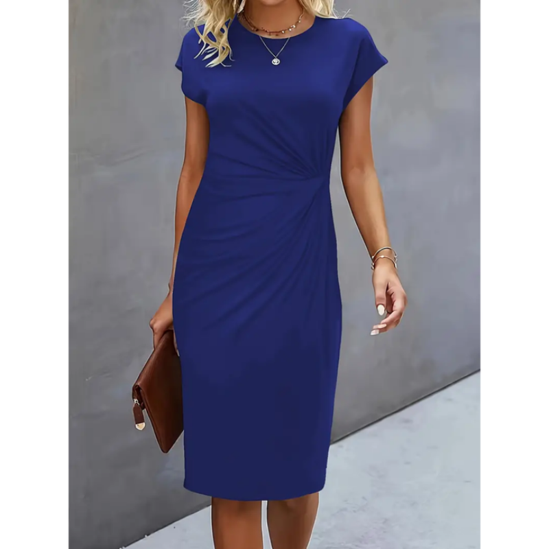 Damen Midi-Kleid - Raffungen mit kurzen Ärmeln