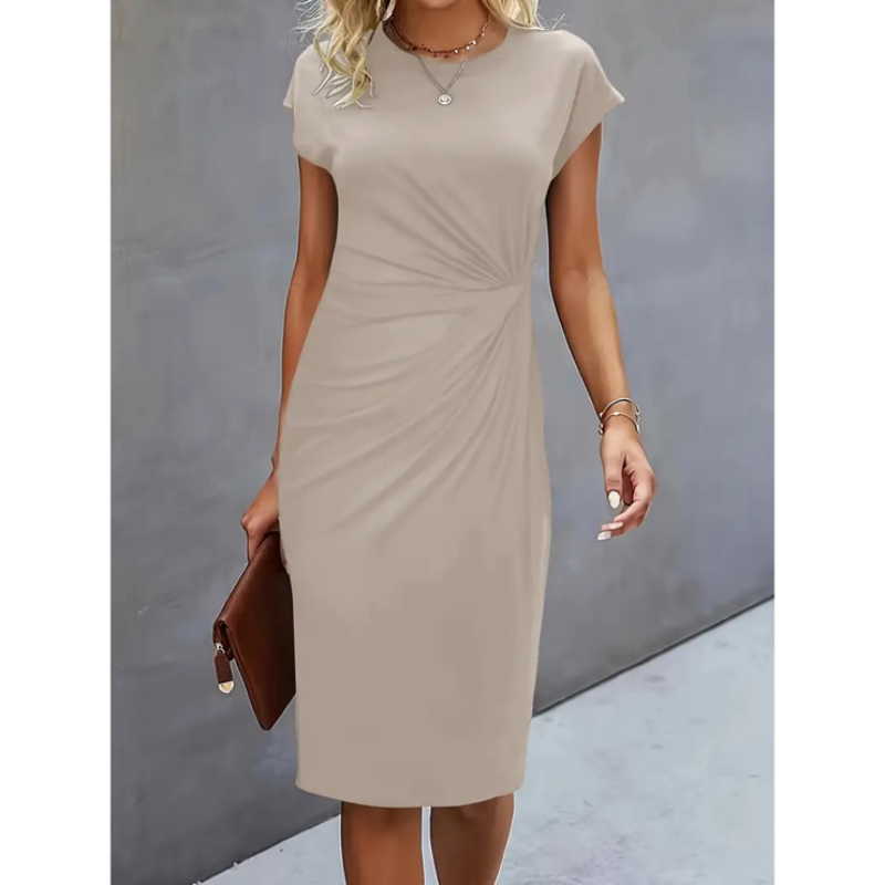Damen Midi-Kleid - Raffungen mit kurzen Ärmeln