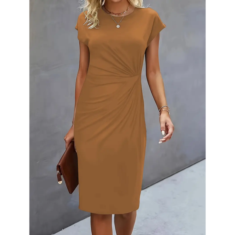 Damen Midi-Kleid - Raffungen mit kurzen Ärmeln