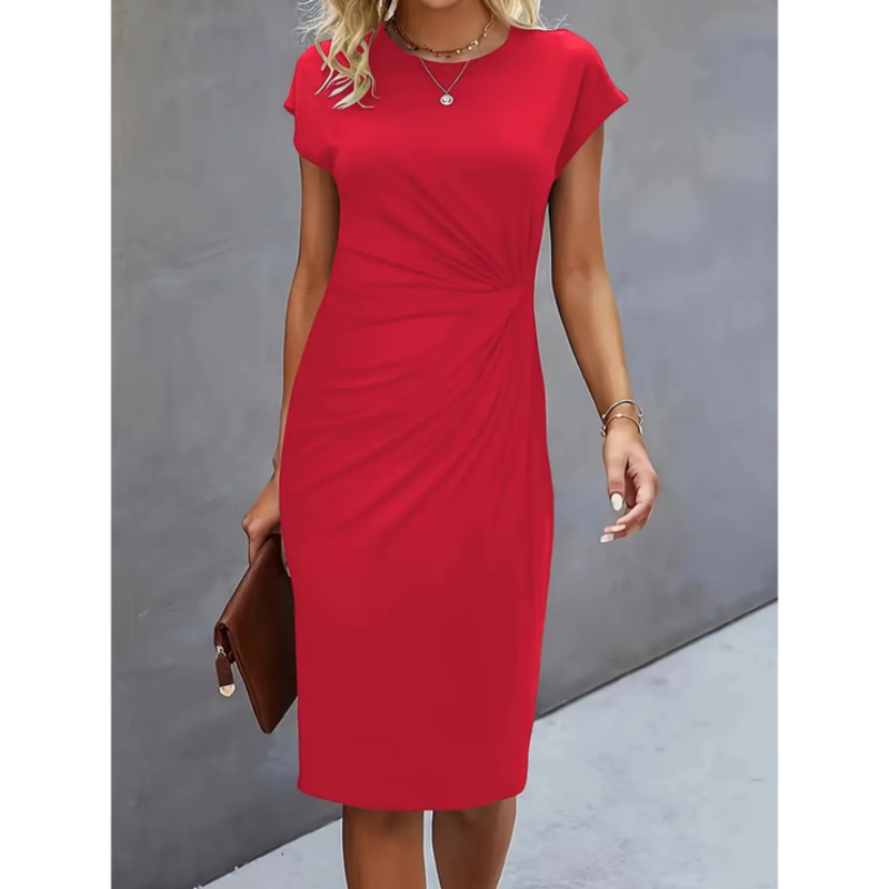 Damen Midi-Kleid - Raffungen mit kurzen Ärmeln