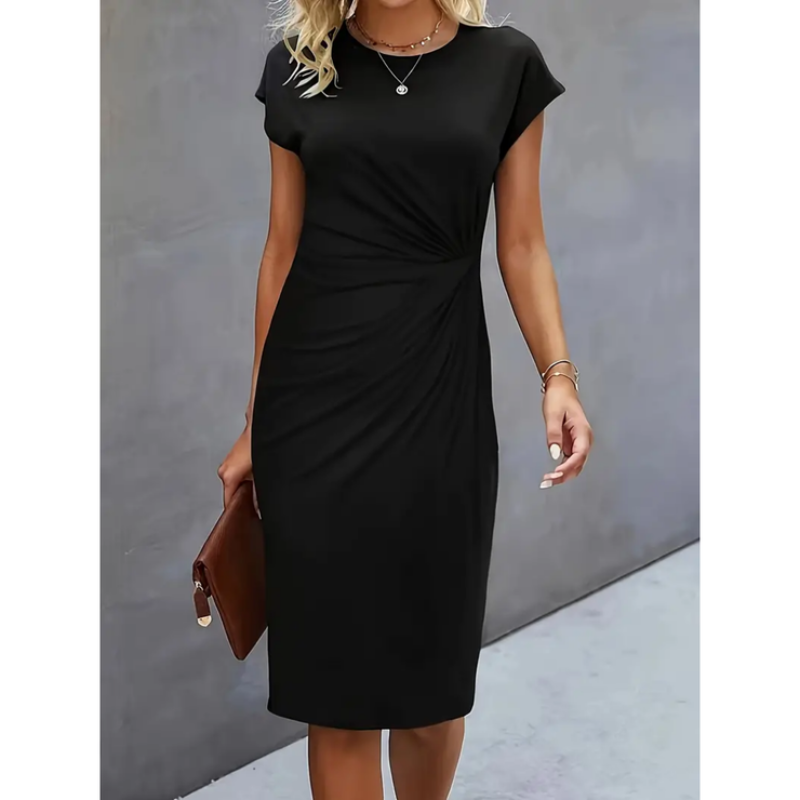 Damen Midi-Kleid - Raffungen mit kurzen Ärmeln