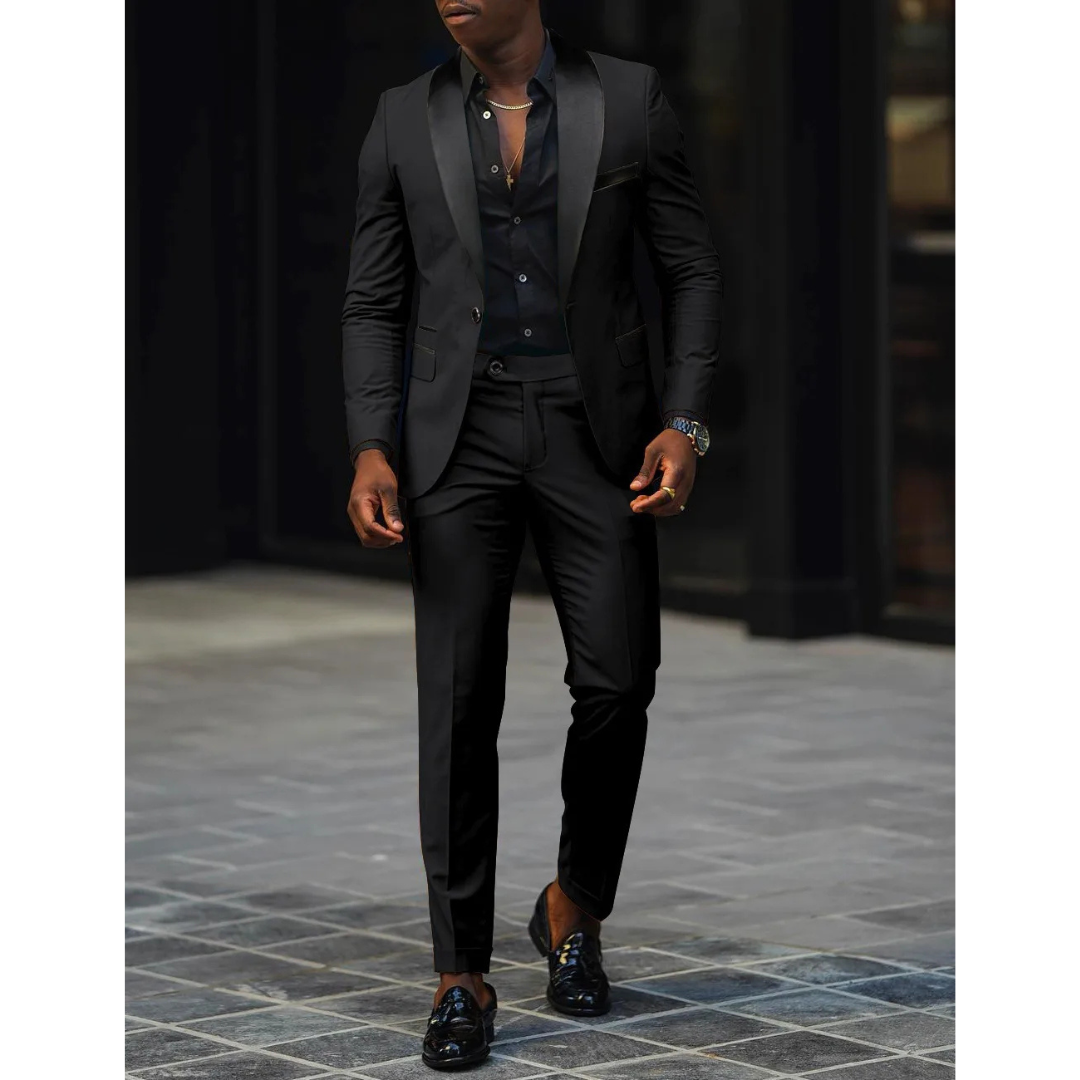 Herren 2-Teiler Anzug-Set - Slim Fit mit schwarzem Schalkragen