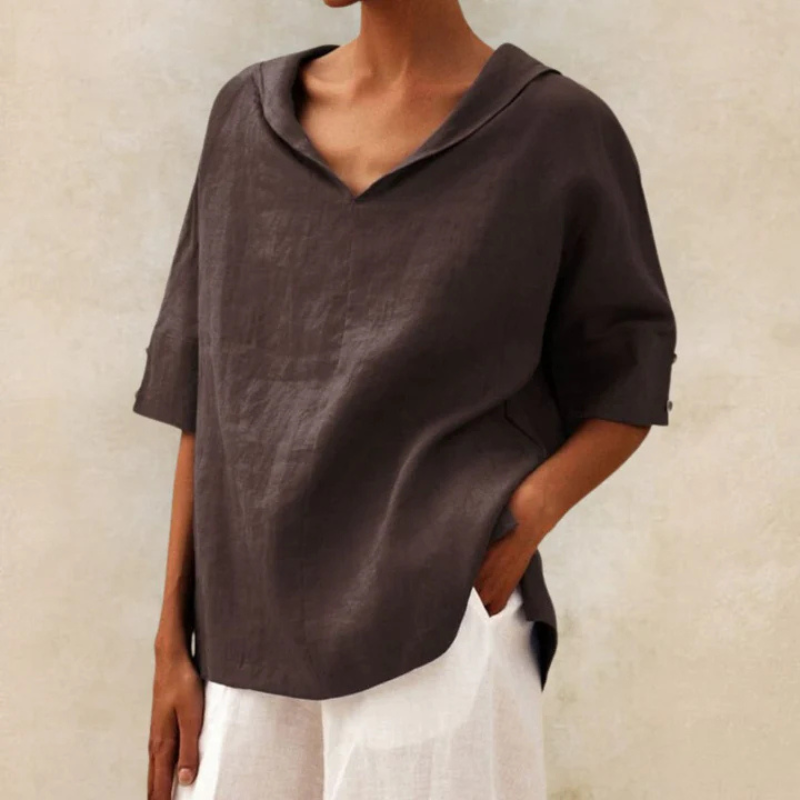 Damen Leinenbluse - Oversized mit Schalkragen