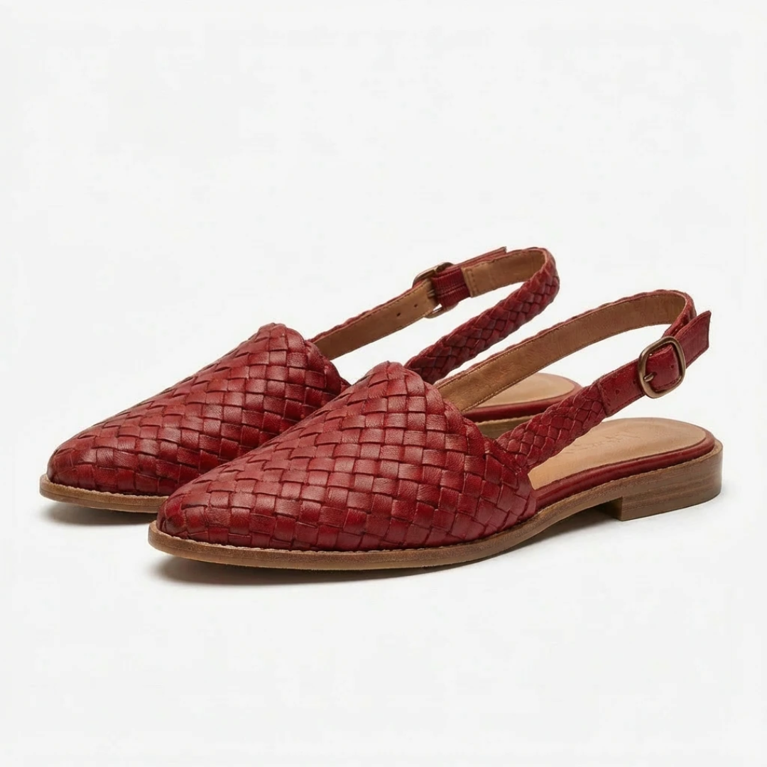 Damen Geflochtene Slingback-Sandalen Spitze Zehenkappe und Flache Sohle