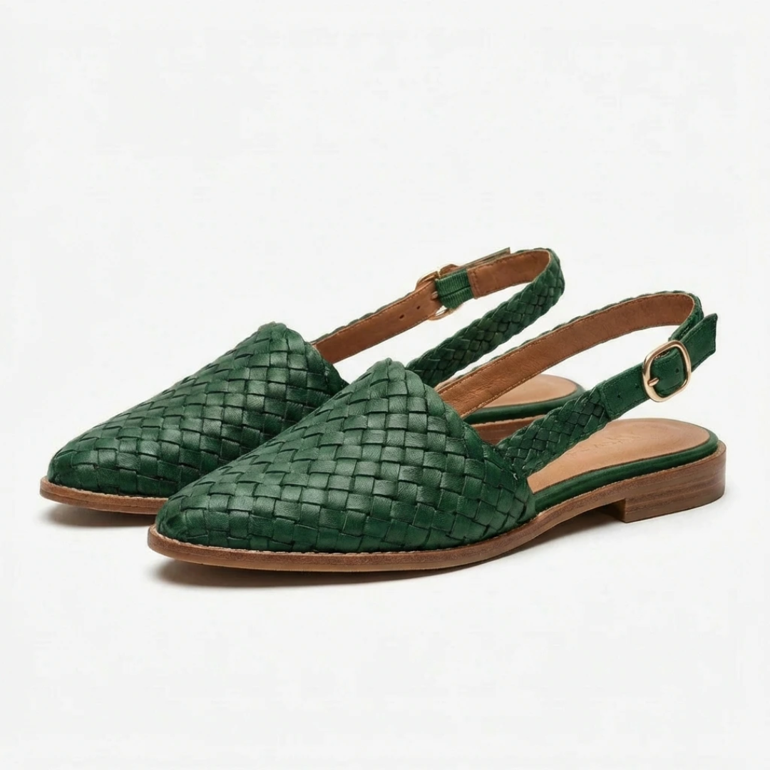 Damen Geflochtene Slingback-Sandalen Spitze Zehenkappe und Flache Sohle