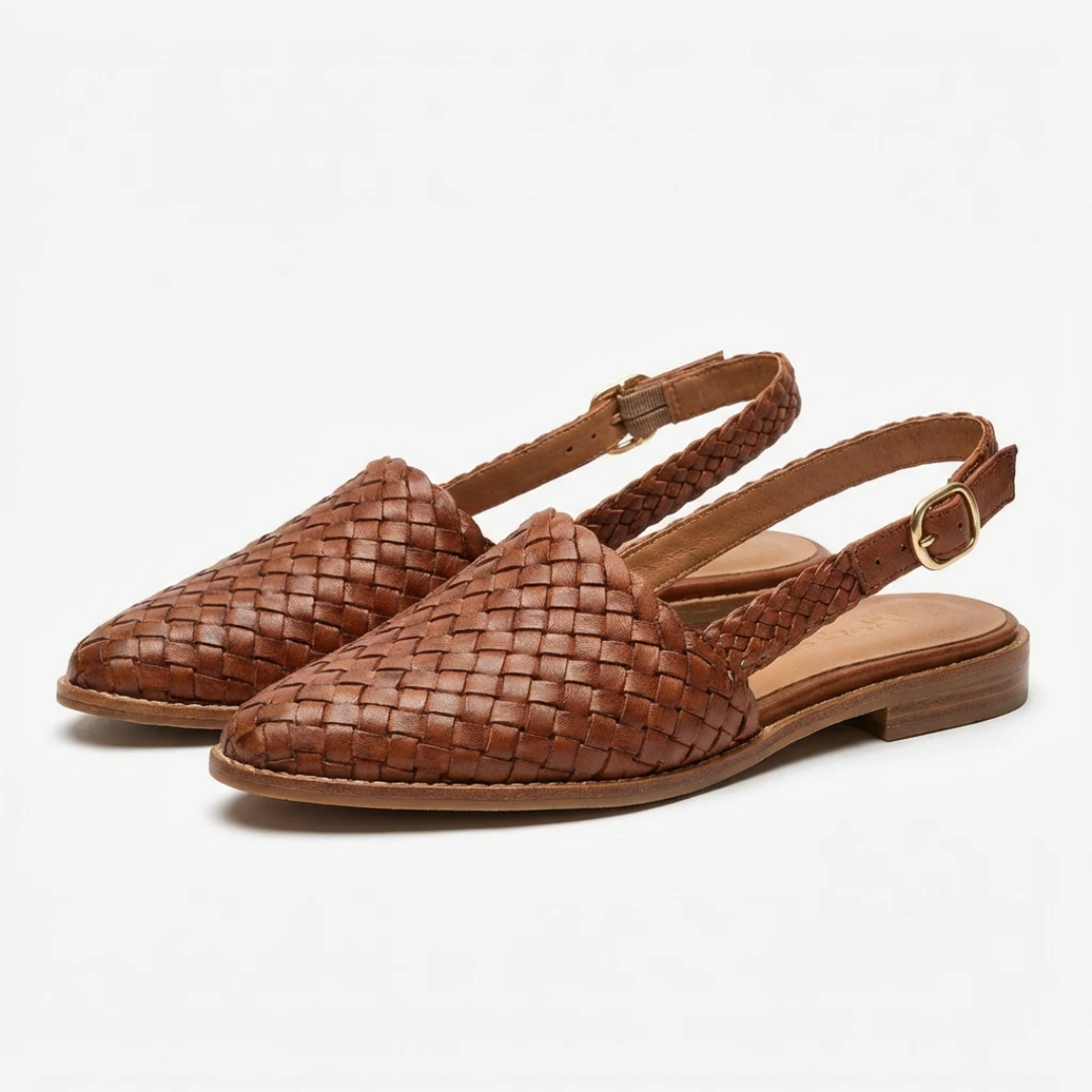 Damen Geflochtene Slingback-Sandalen Spitze Zehenkappe und Flache Sohle