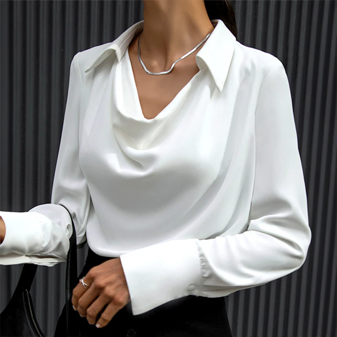 Damen Wasserfall-Bluse - Lange Ärmel mit Breiten Manschetten