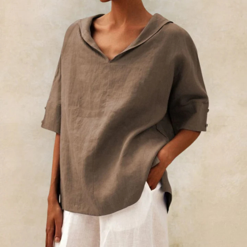 Damen Leinenbluse - Oversized mit Schalkragen