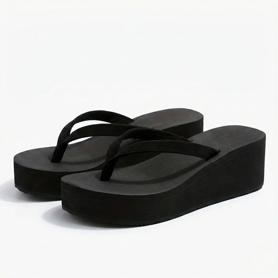 Schwarze Damen Sommer-Keilsandaletten Atmungsaktives Design und Komfortsohle