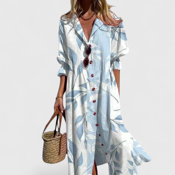 Damen Midi-Kleid Bedruckt Reverskragen und Knopfleiste