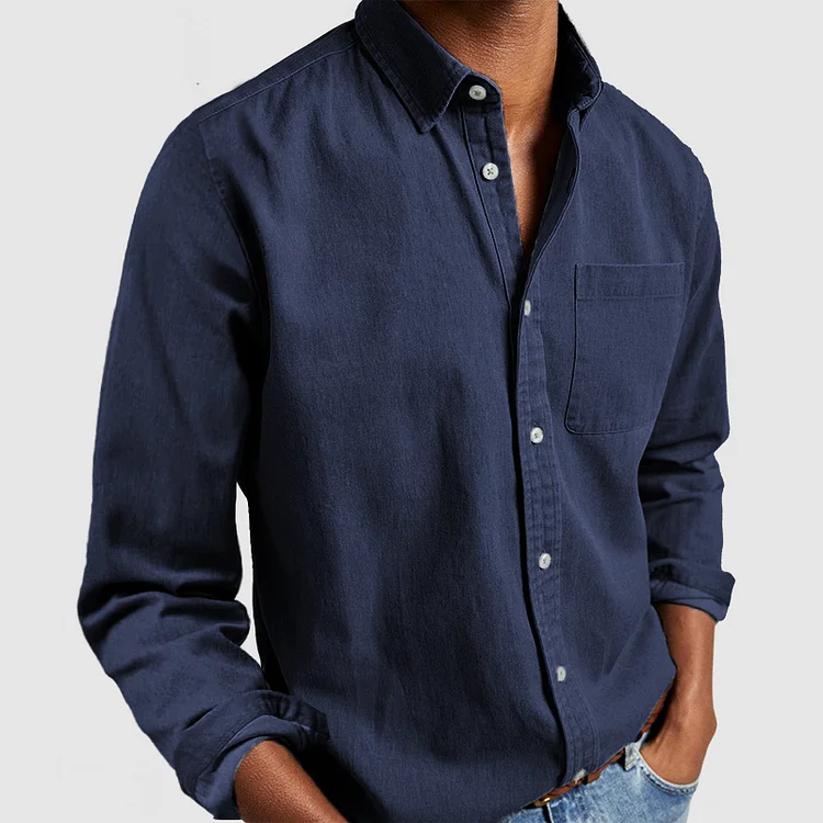 Herren Langarmhemd - Button-Up mit Brusttasche