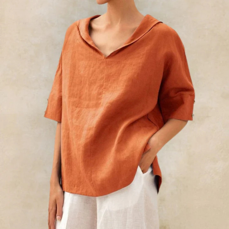 Damen Leinenbluse - Oversized mit Schalkragen