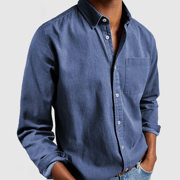 Herren Langarmhemd - Button-Up mit Brusttasche