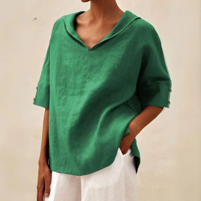 Damen Leinenbluse - Oversized mit Schalkragen