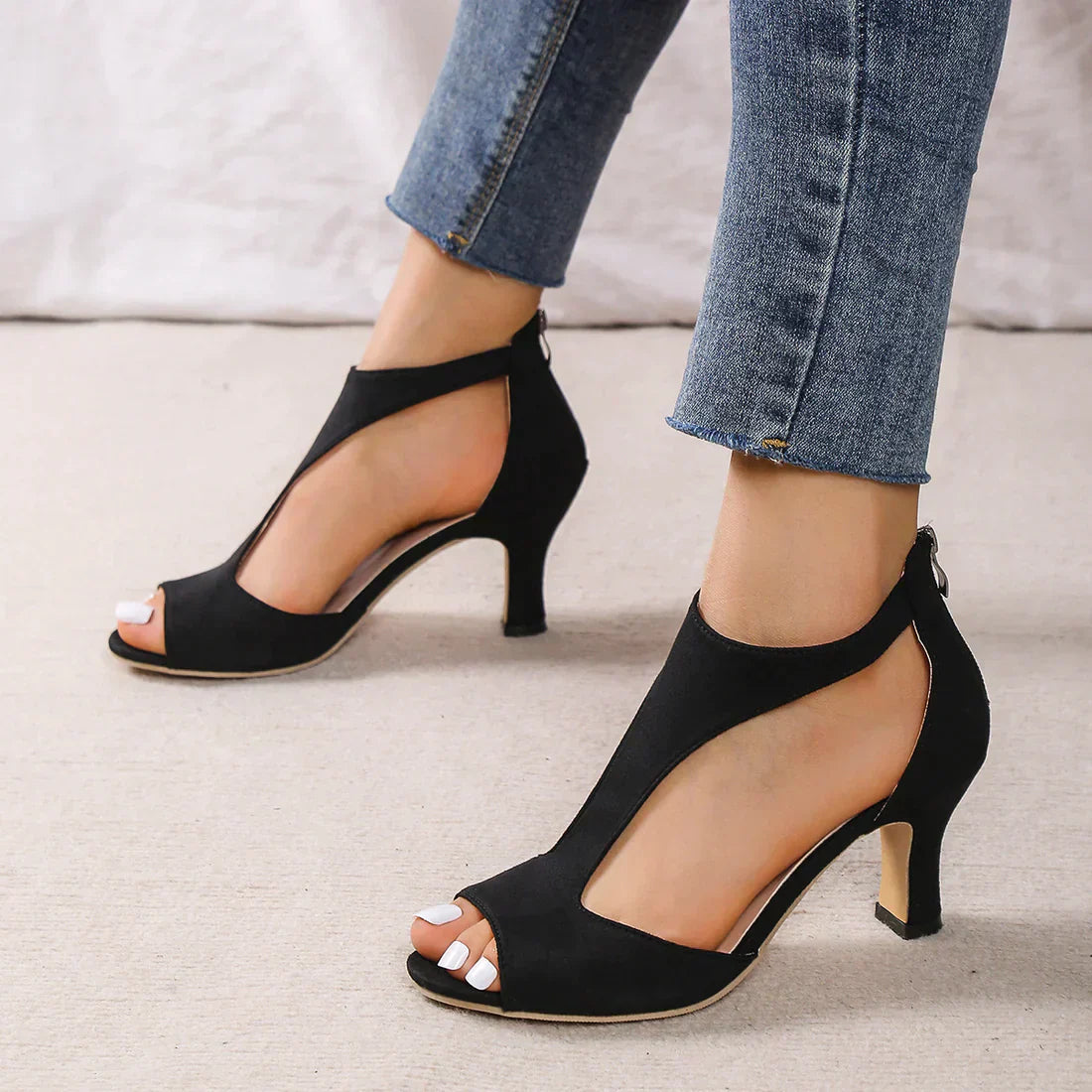 Damen Orthopädische Sandalen mit niedrigem Absatz Offene Zehenpartie mit Reißverschluss hinten