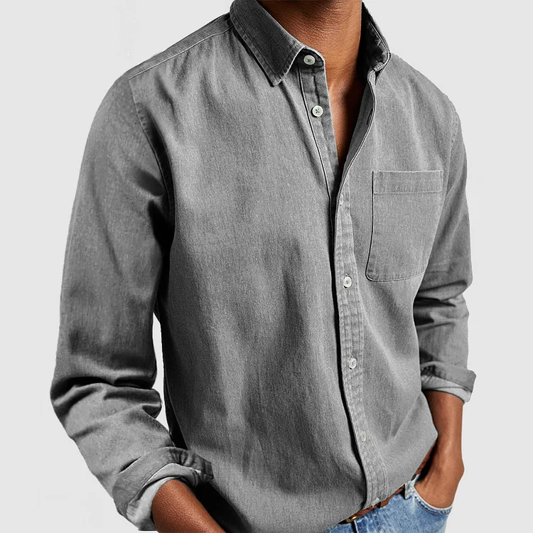 Herren Langarmhemd - Button-Up mit Brusttasche