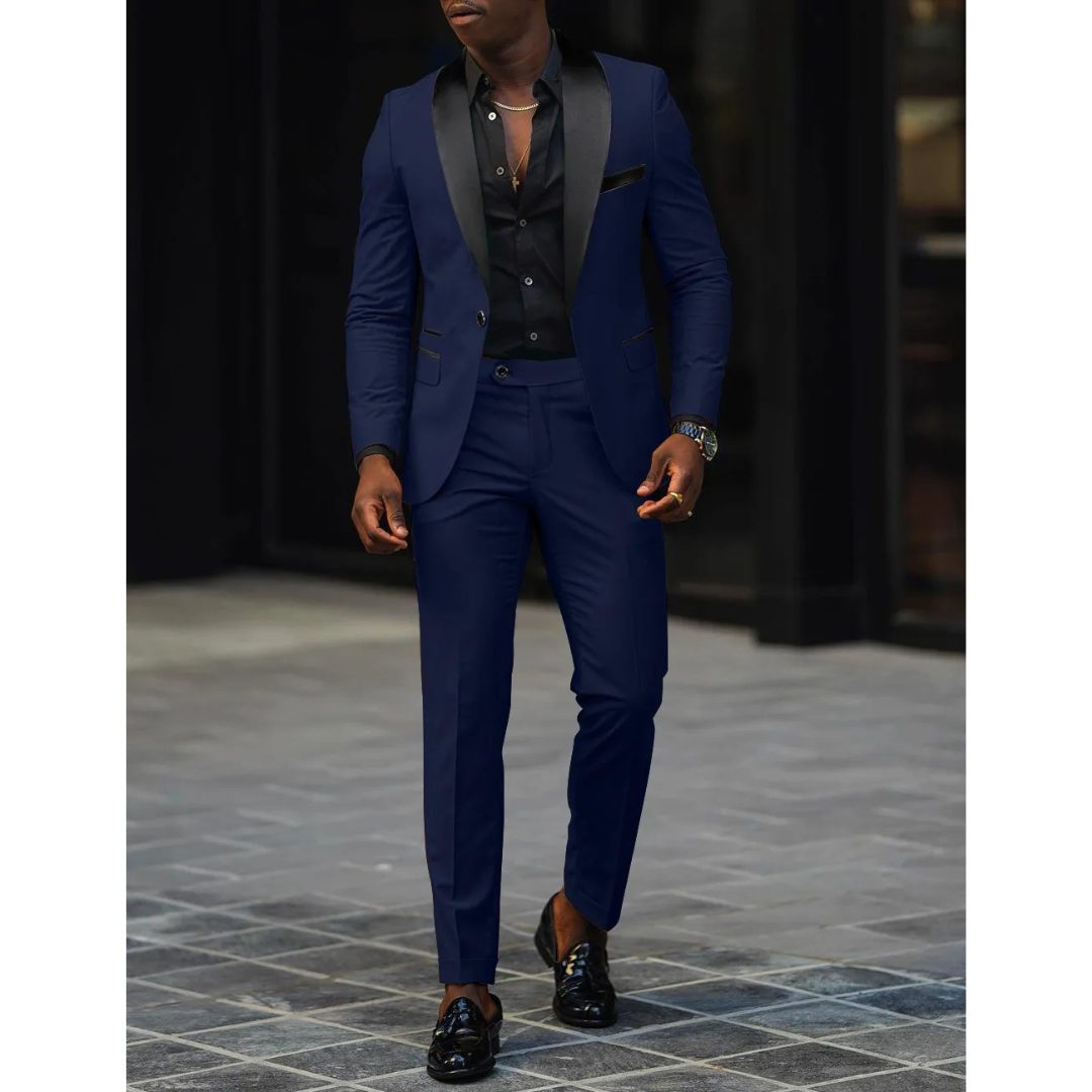 Herren 2-Teiler Anzug-Set - Slim Fit mit schwarzem Schalkragen