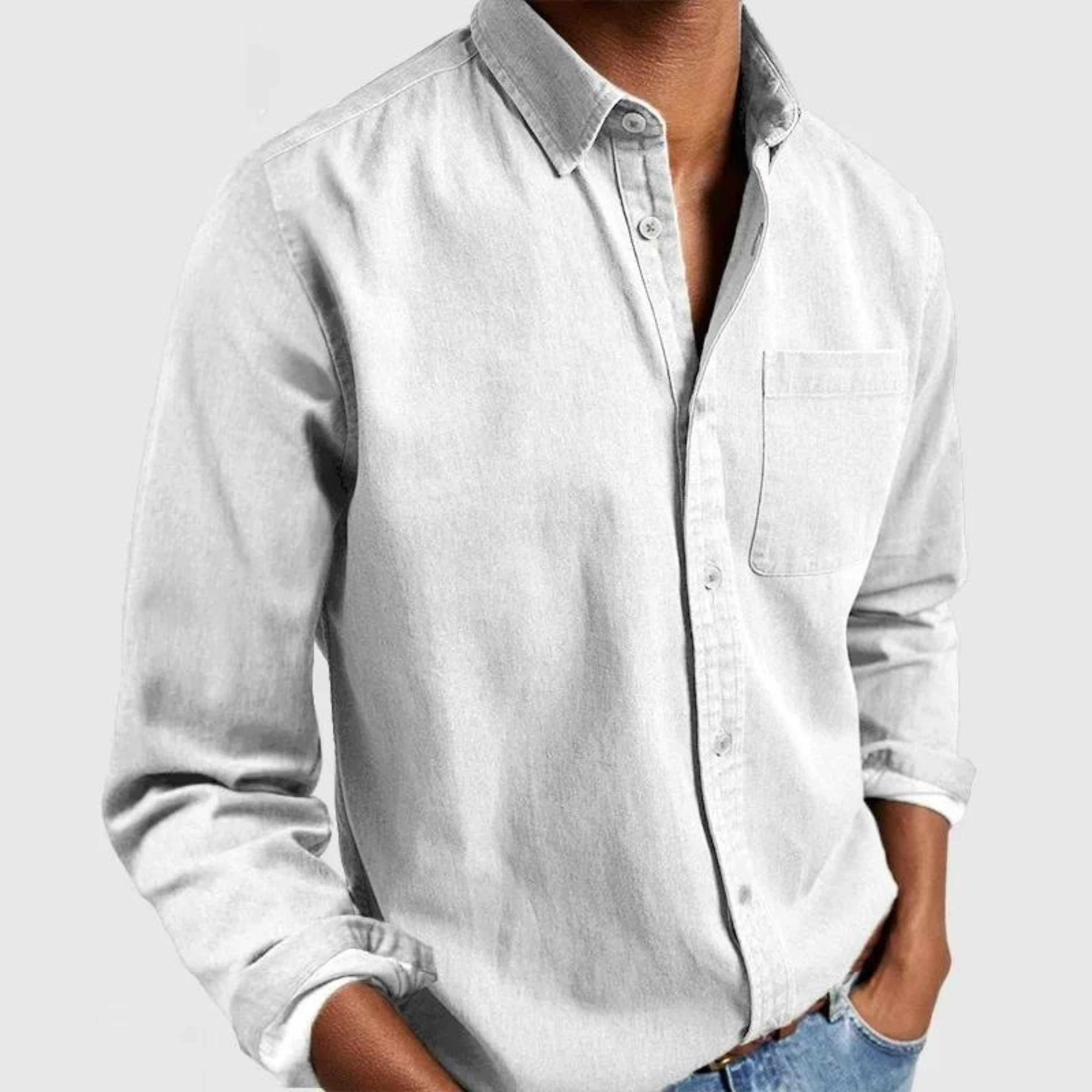 Herren Langarmhemd - Button-Up mit Brusttasche