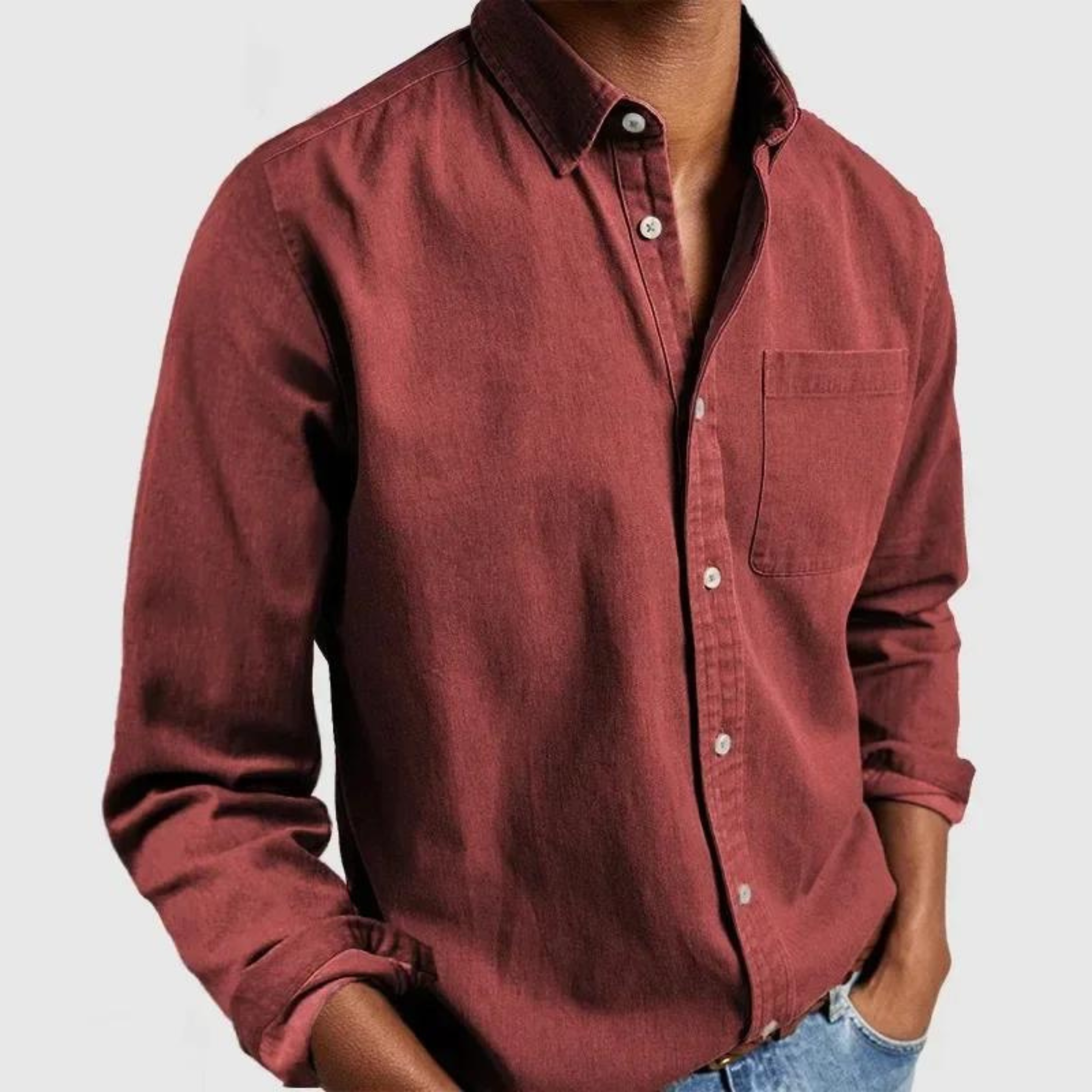 Herren Langarmhemd - Button-Up mit Brusttasche