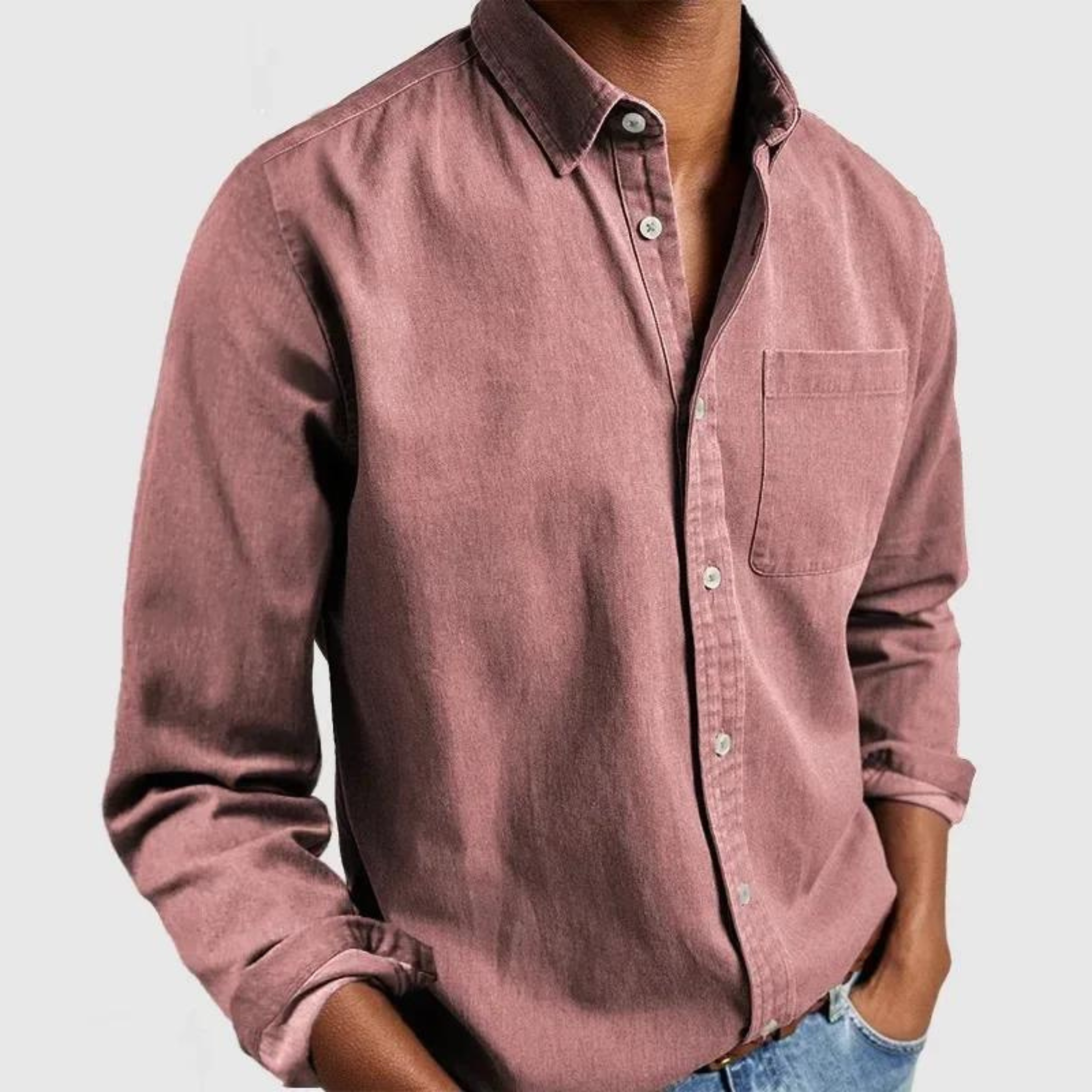 Herren Langarmhemd - Button-Up mit Brusttasche