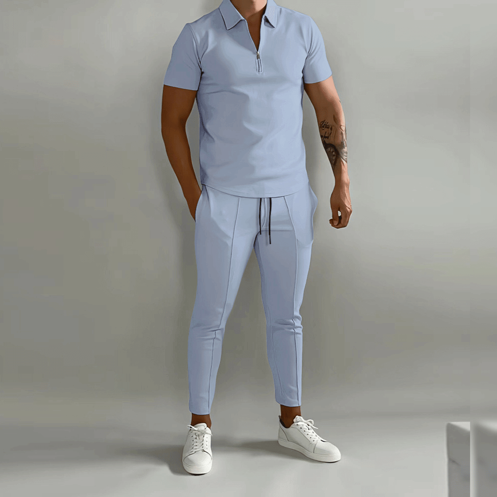 Herren Zweiteiler Set Quarter Zip Slim Fit Hose Freizeit