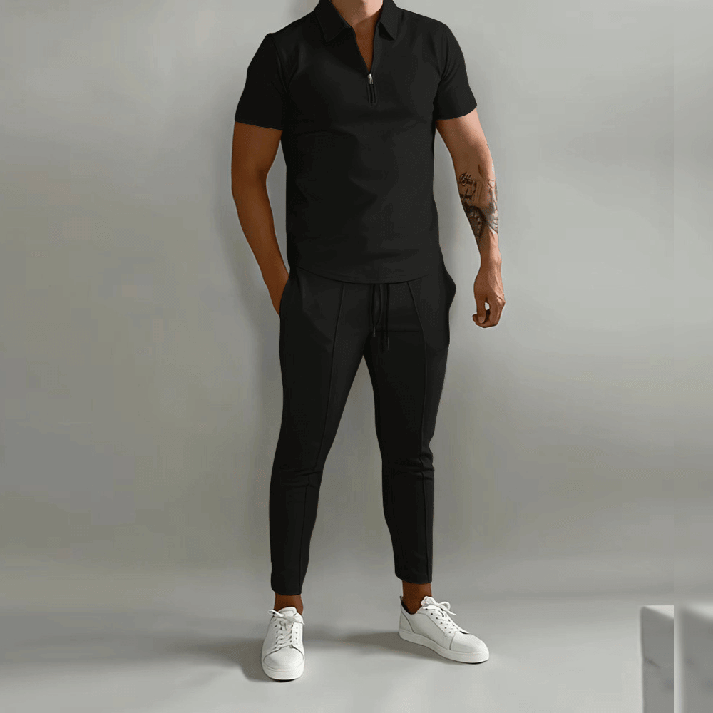 Herren Zweiteiler Set Quarter Zip Slim Fit Hose Freizeit