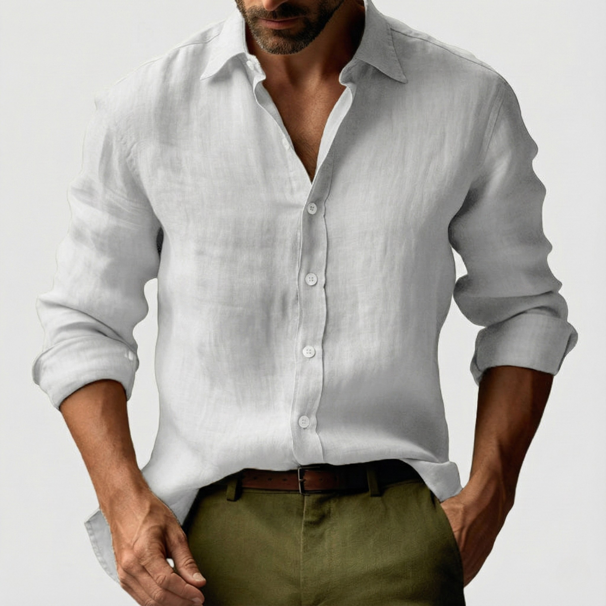 Herren-Linen-Hemd – Knopfleiste & Entspannte Passform