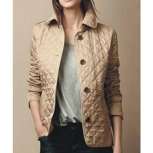 Damen Steppjacke Geknöpftes Design und Rautenmuster