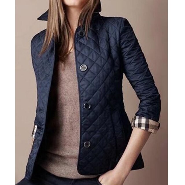 Damen Steppjacke Geknöpftes Design und Rautenmuster