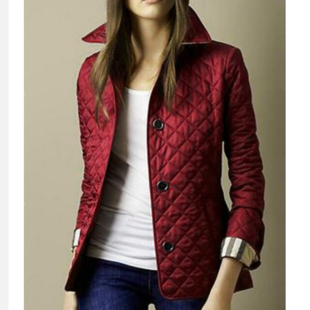 Damen Steppjacke Geknöpftes Design und Rautenmuster