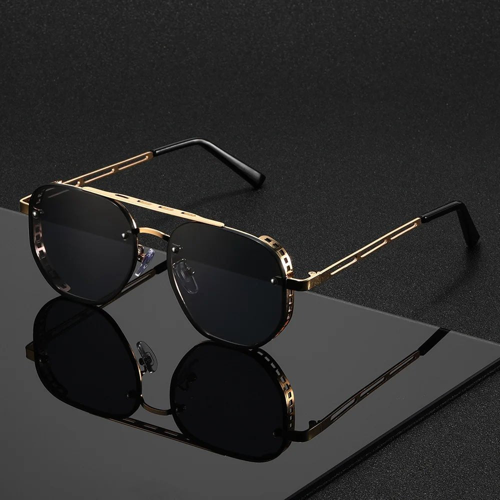 Herren Fliegerbrille Sonnenbrille Goldrahmen Doppelsteg UV Schutz