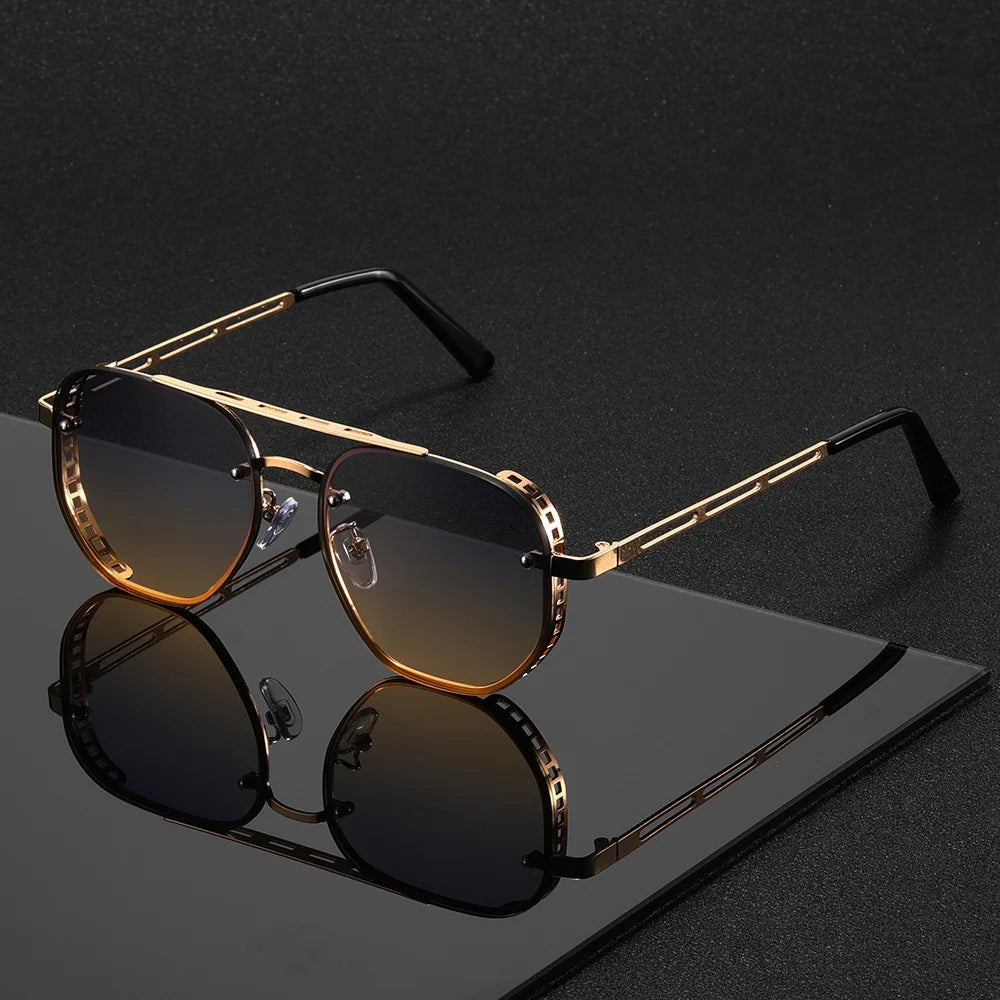 Herren Fliegerbrille Sonnenbrille Goldrahmen Doppelsteg UV Schutz
