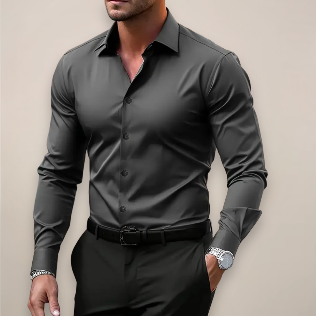 Herren Langarmhemd Smart Style Hemd Mit Knopfleiste Shirt