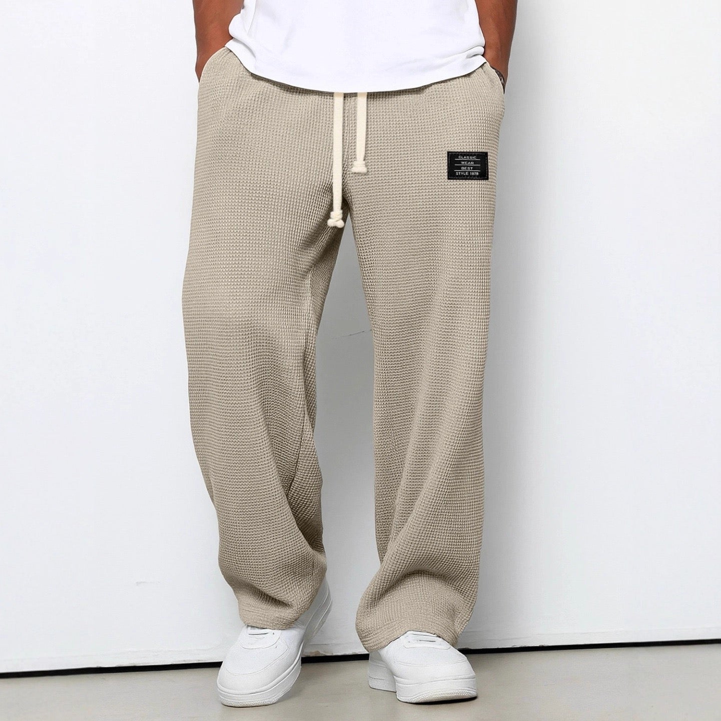 Herren Relaxed Fit Kordelzug-Hose Freizeit-Jogger mit Strukturierter Optik