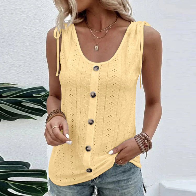 Damen Top Knopfleiste und Schulterschleifen