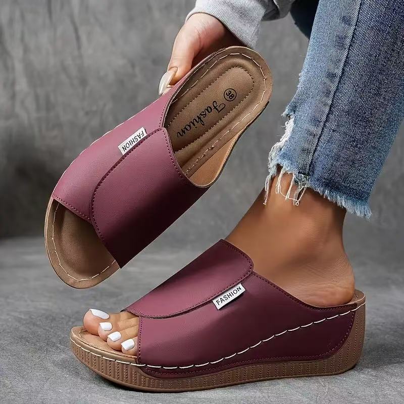 Damen Schuhe mit Fußgewölbestütze und Polsterung Bequeme Slipper mit Offener Zehenpartie
