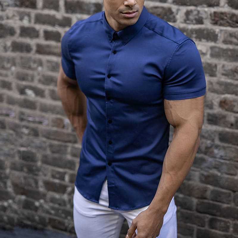 Herren-Slim-Fit-Hemd – Button-Down mit Kurzarm