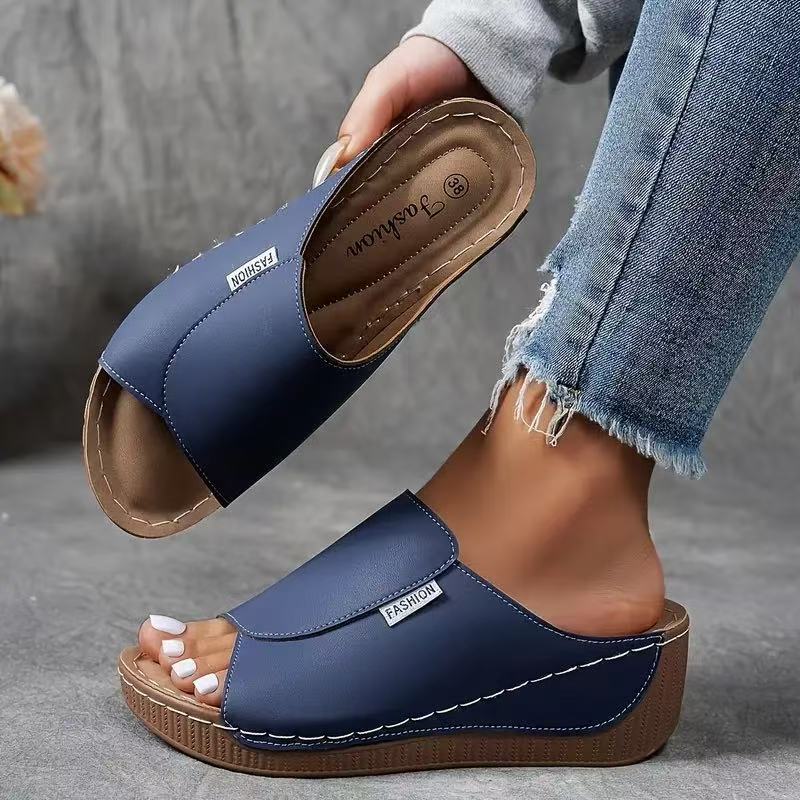 Damen Schuhe mit Fußgewölbestütze und Polsterung Bequeme Slipper mit Offener Zehenpartie