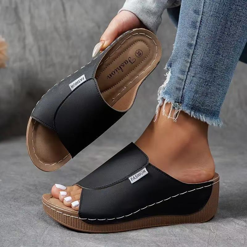 Damen Schuhe mit Fußgewölbestütze und Polsterung Bequeme Slipper mit Offener Zehenpartie
