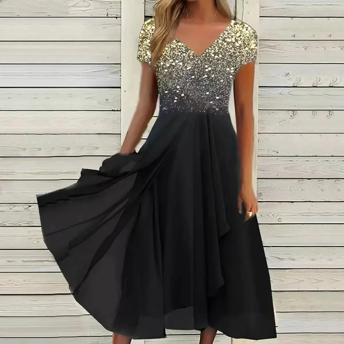Damen-Blumen-Midikleid - Stufenrock mit Kappenärmeln