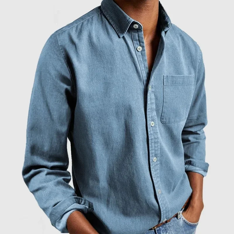 Herren Langarmhemd - Button-Up mit Brusttasche