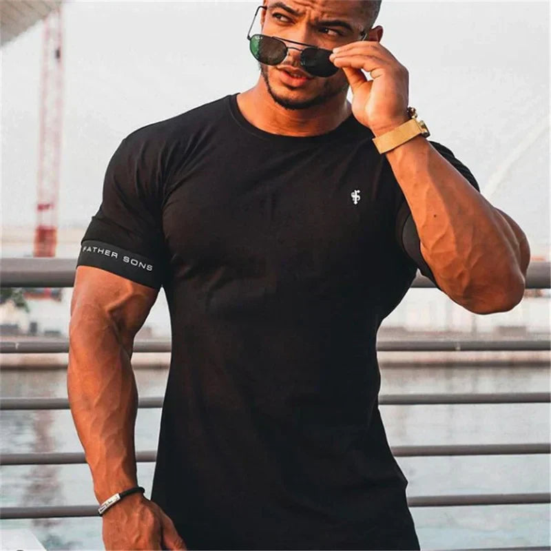 Herren Slim Fit T-Shirt Rundhalsausschnitt Rippbündchen Basic