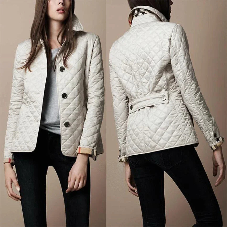 Damen Steppjacke Geknöpftes Design und Rautenmuster