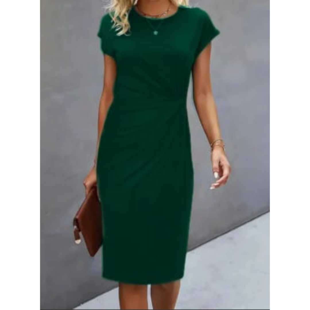 Damen Midi-Kleid - Raffungen mit kurzen Ärmeln