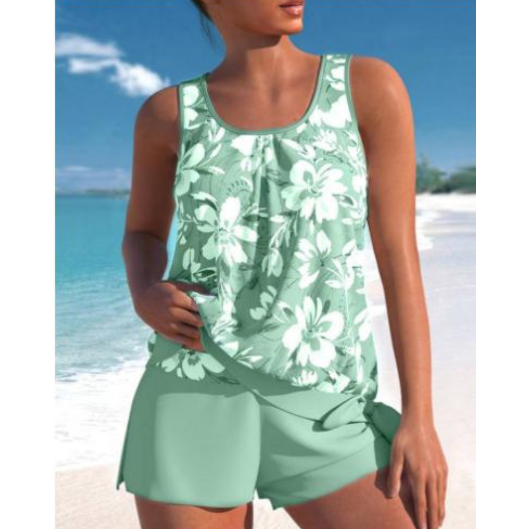 Damen-Tankini-Set - Geblümtes Oberteil mit passenden Shorts