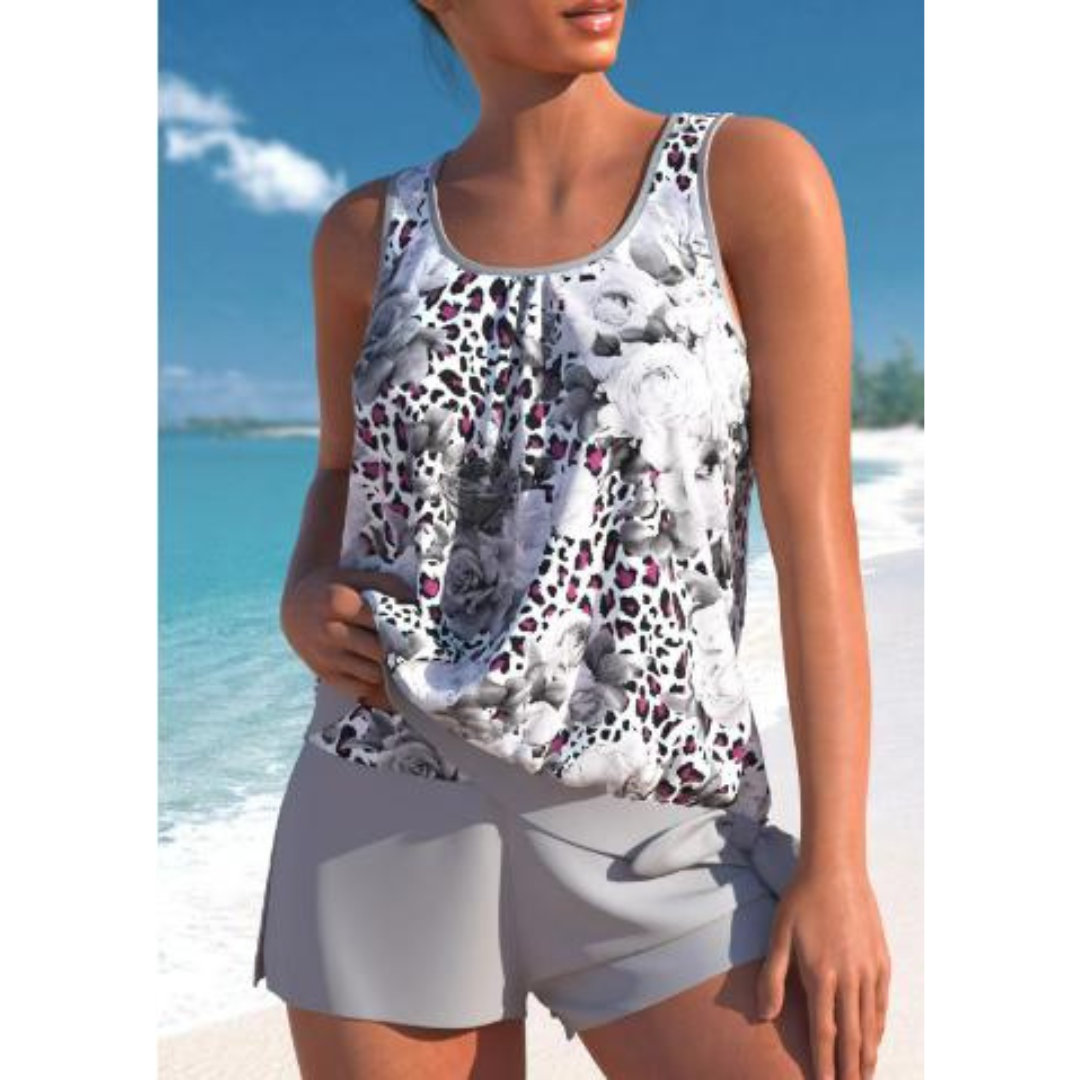 Damen-Tankini-Set - Geblümtes Oberteil mit passenden Shorts