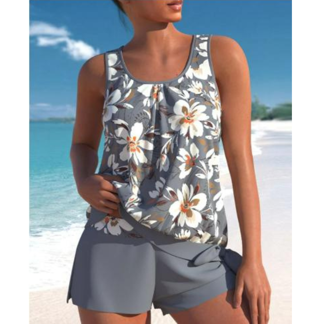 Damen-Tankini-Set - Geblümtes Oberteil mit passenden Shorts