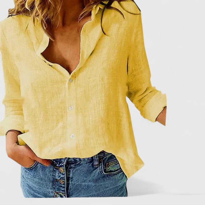 Damen Leinenbluse Button-Down Reverskragen